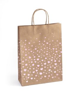 Paper Gift Bag Kraft Pink Hearts 33x10x24