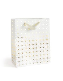 Paper Gift Bag White Gold Diamonds M 25x10x20
