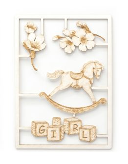 Decorative chipboard, set Girl with a rocking horse